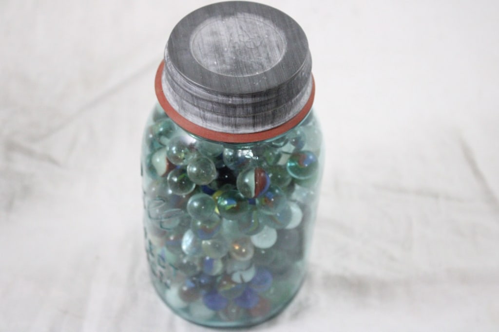2 Canning Blue Jars of Vintage Marbles - 9