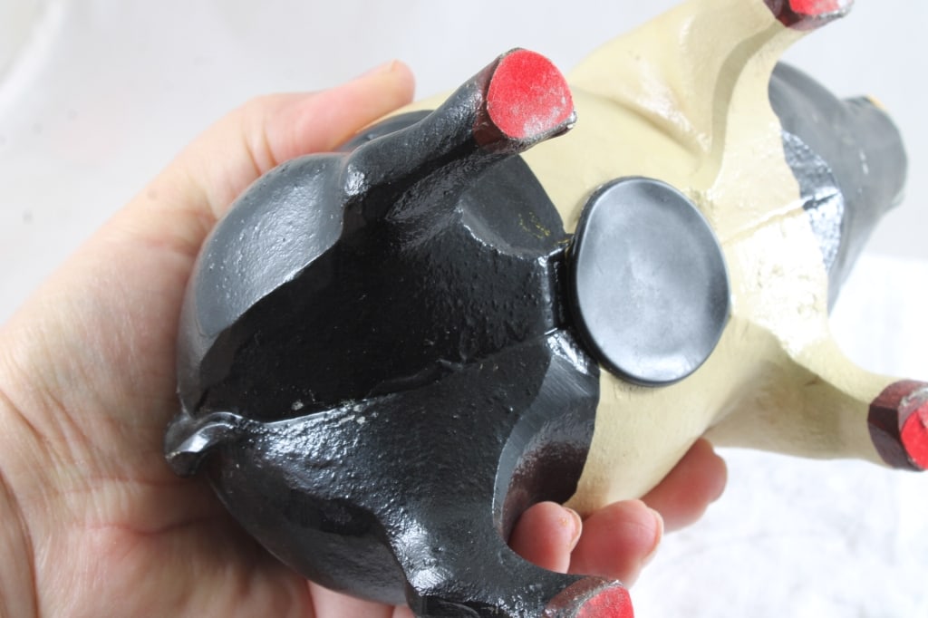 Cast Iron Piggy Bank Black and Tan with Plug - 5