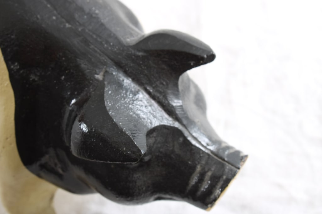 Cast Iron Piggy Bank Black and Tan with Plug - 7