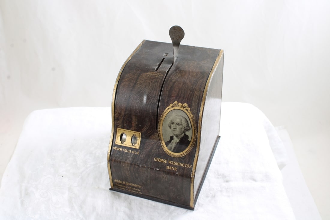 1915 George Washington Metal Bank Hauserman: 1915 George Washington Metal Bank Hauserman - RARE Bank by Haeusermann Metal Mfg. of New York Works. Patent Date 1913, Made 1915. Lot Size 7" x 5" x 4". 2 Lbs. All information and photos are