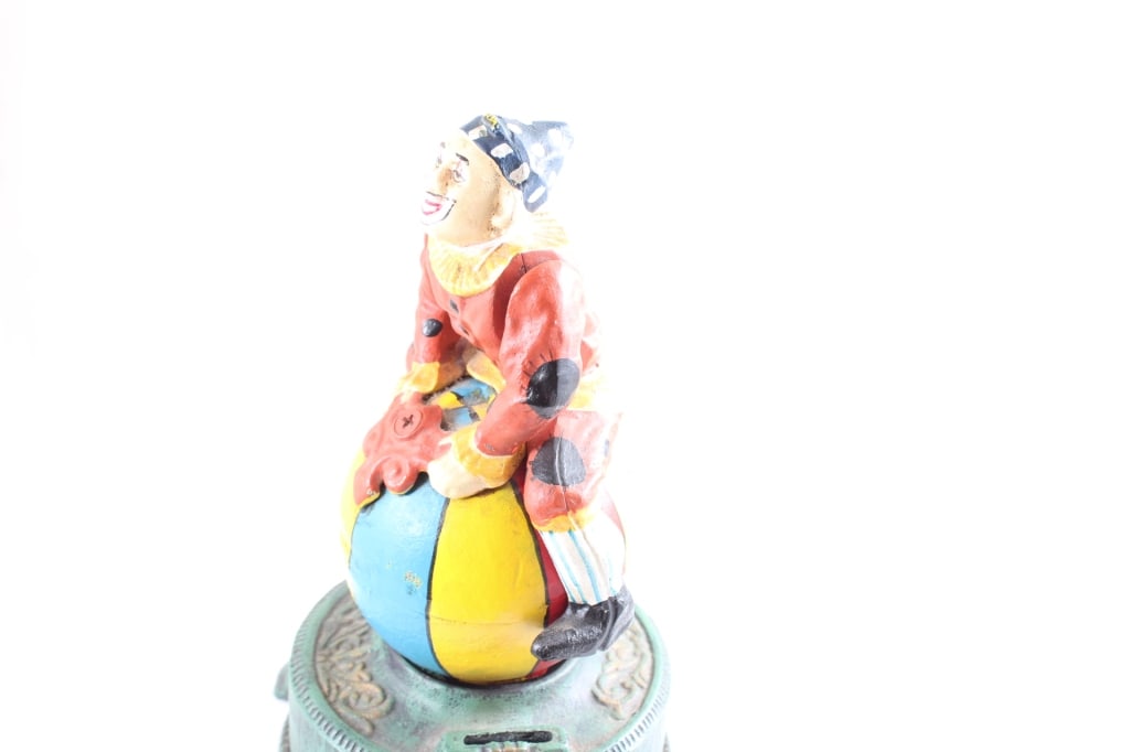 Cast Iron Mechanical Clown on Globe Bank - 3