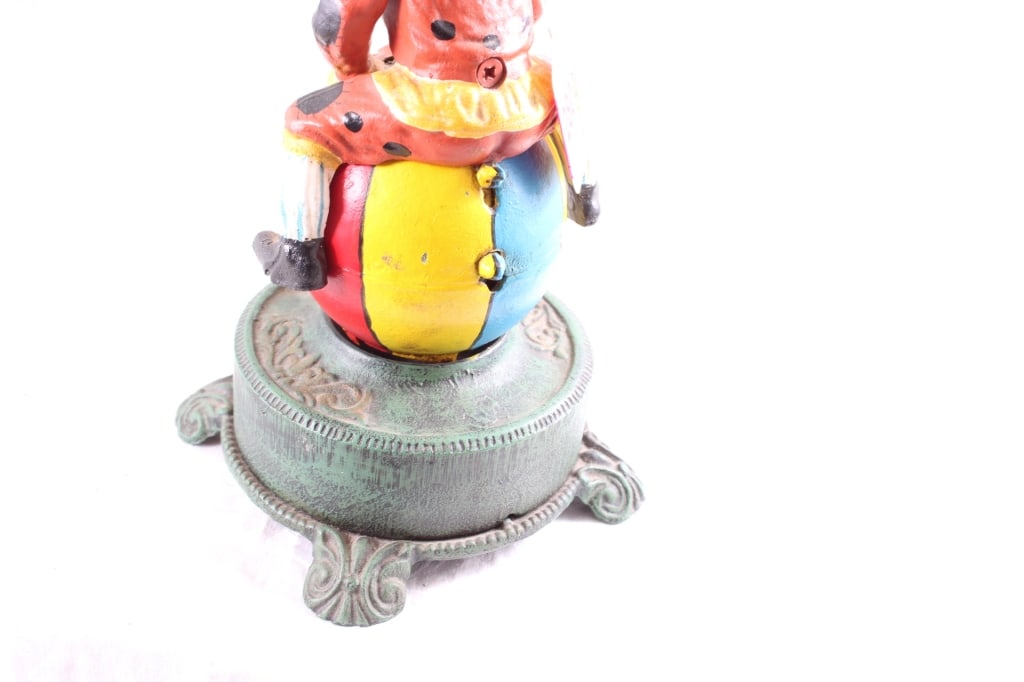 Cast Iron Mechanical Clown on Globe Bank - 5