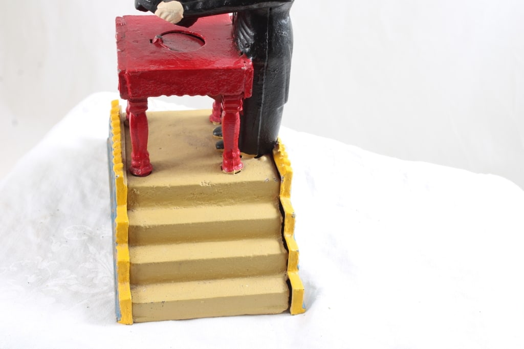 Cast Iron Magician Hat Trick Mechanical Bank Works - 12
