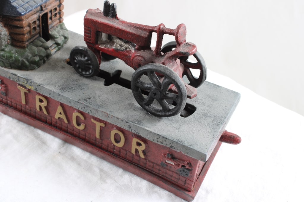 Cast Iron Tractor Mechanical Bank Works - 3