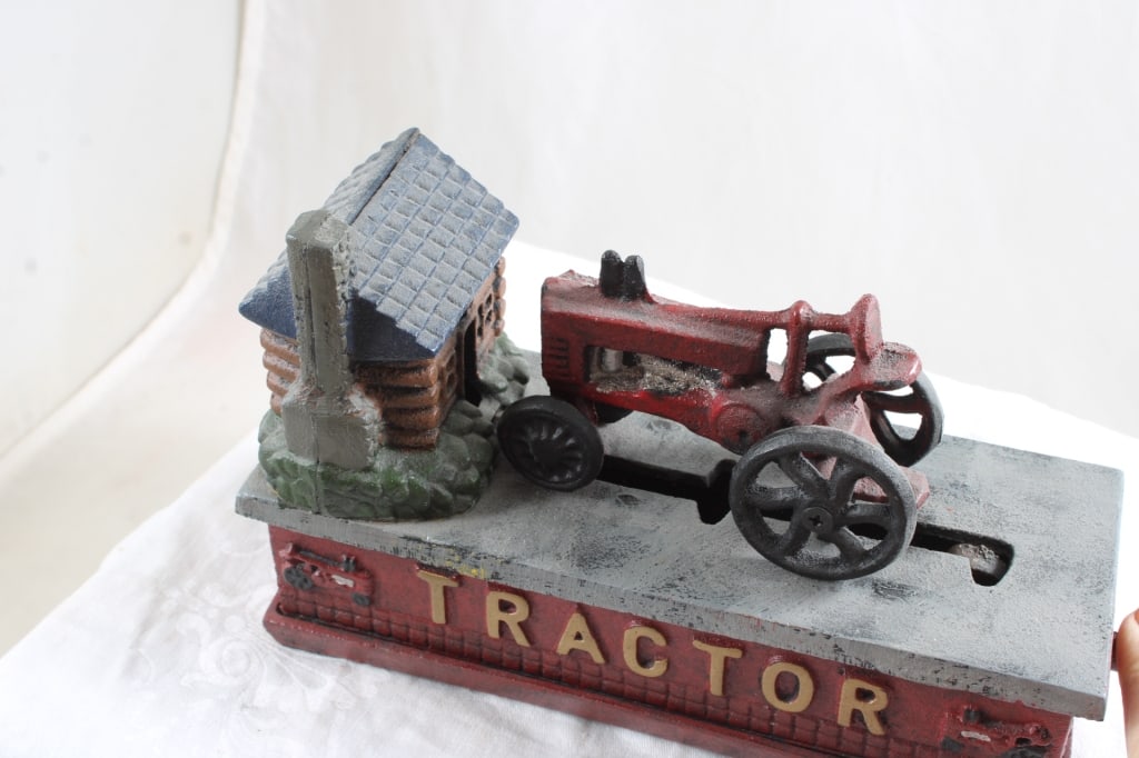 Cast Iron Tractor Mechanical Bank Works - 4