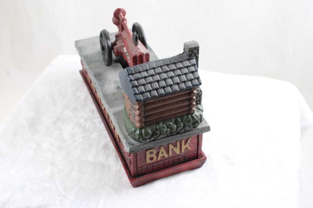 Cast Iron Tractor Mechanical Bank Works - 6