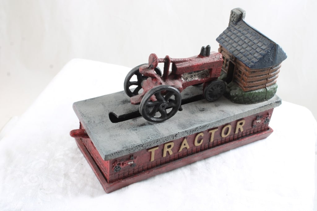 Cast Iron Tractor Mechanical Bank Works - 7