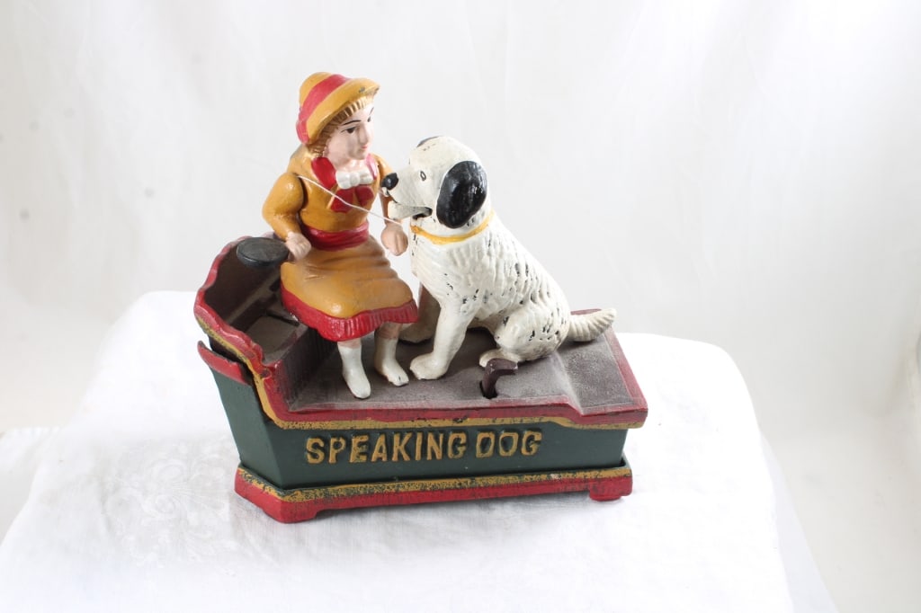 Cast Iron Speaking Dog Mechanical Bank Works (1 of 5)