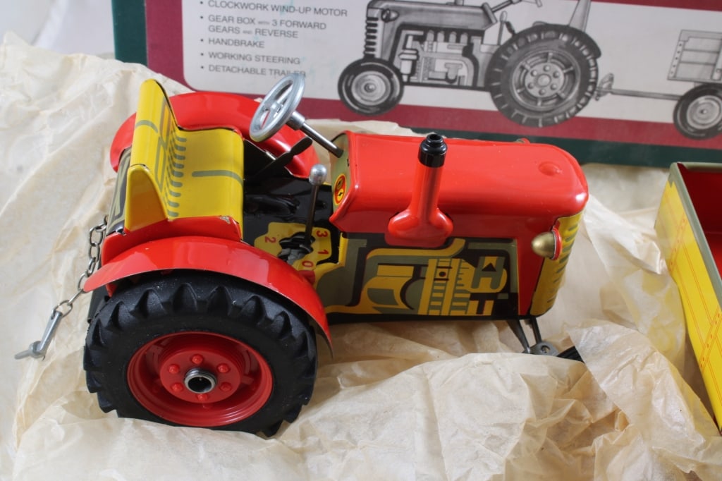 Schylling Wind Up Tractor & Wagon in Box with Key - 2