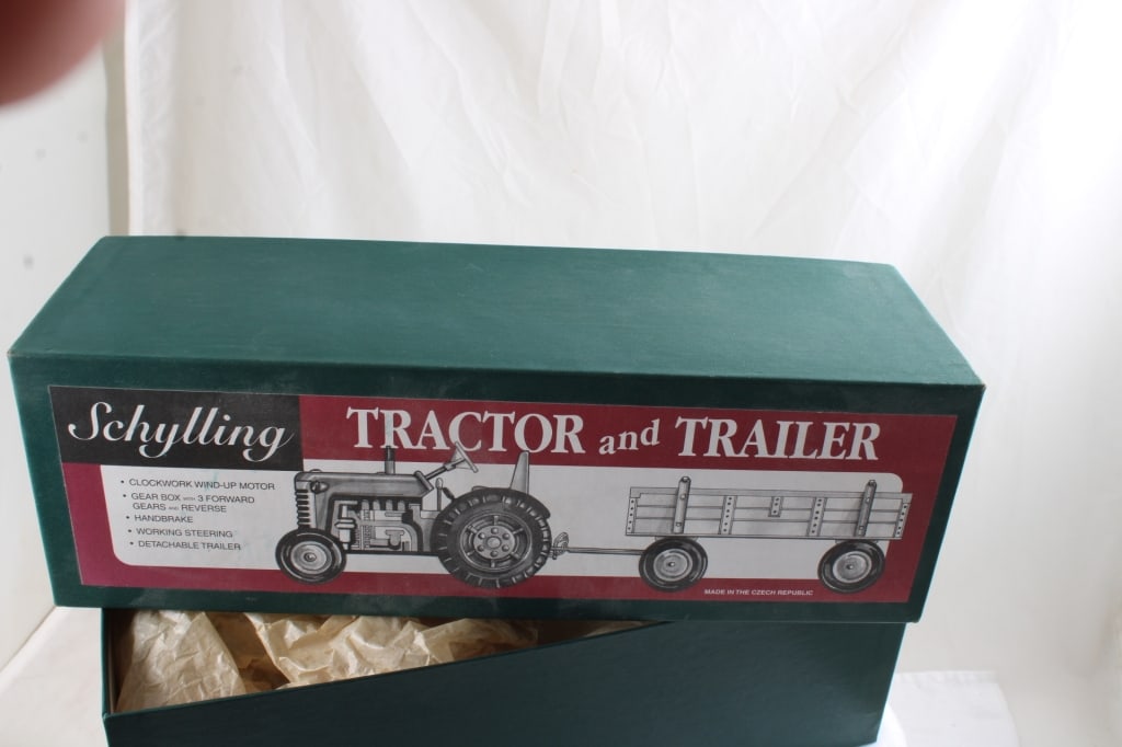 Schylling Wind Up Tractor & Wagon in Box with Key - 7