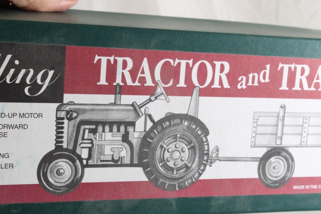 Schylling Wind Up Tractor & Wagon in Box with Key - 9
