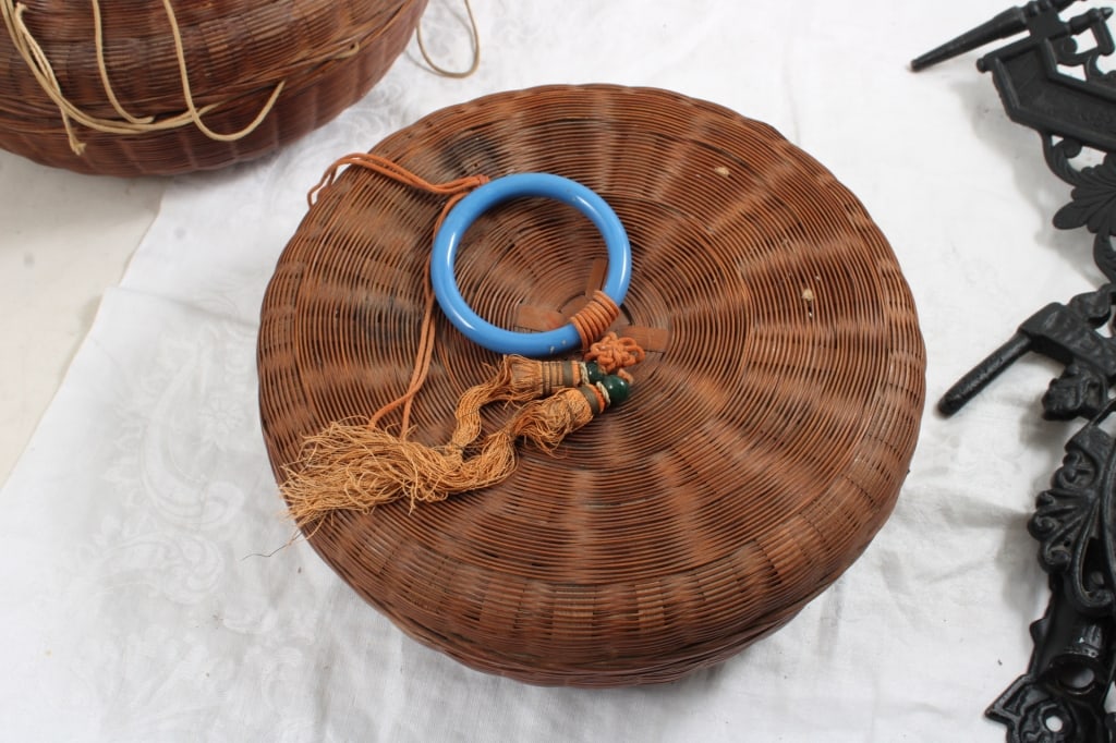 Cast Iron Wall Mounts & Sewing Baskets - 13