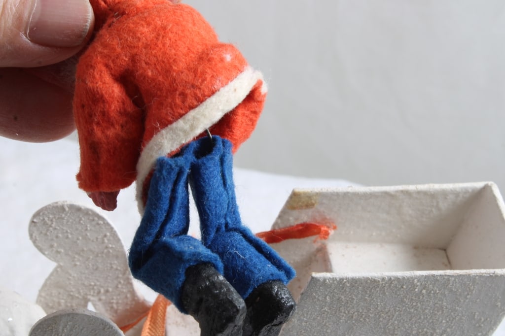 German Belsnickel Paper Mache Santa in Sleigh - 12
