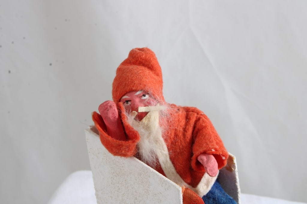 German Belsnickel Paper Mache Santa in Sleigh - 2