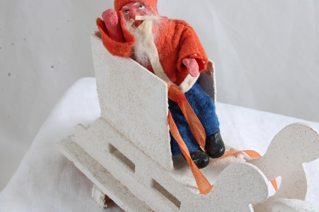 German Belsnickel Paper Mache Santa in Sleigh - 3
