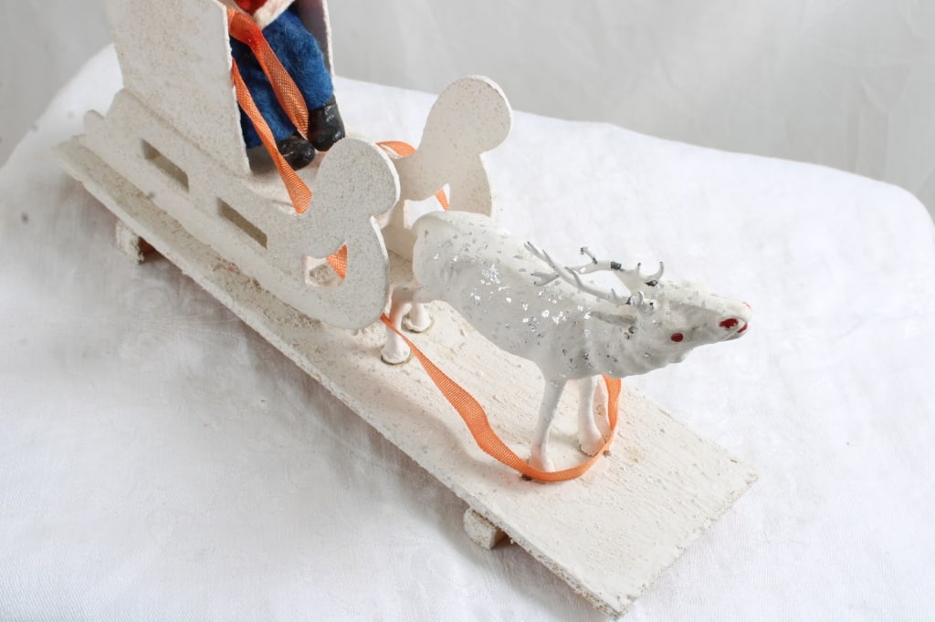 German Belsnickel Paper Mache Santa in Sleigh - 4