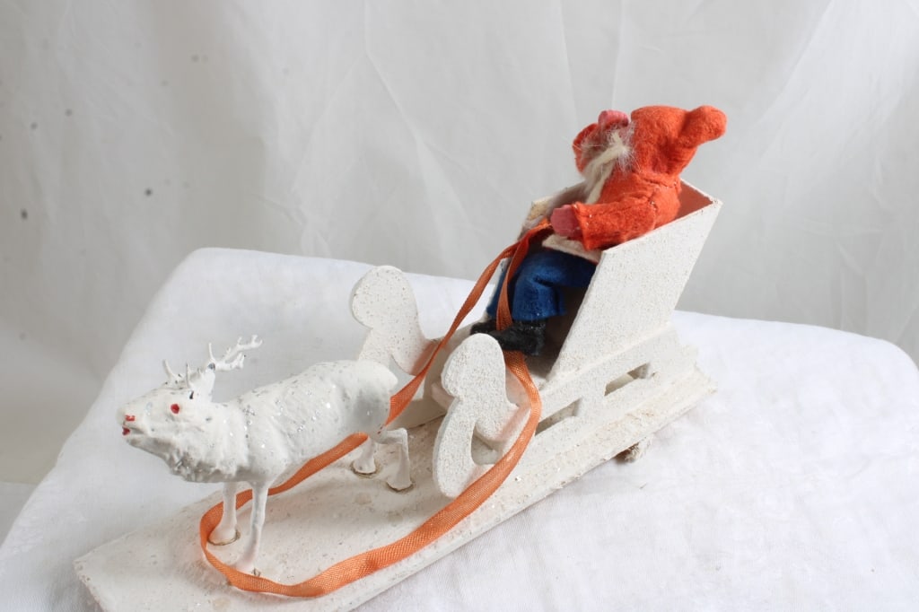 German Belsnickel Paper Mache Santa in Sleigh - 5