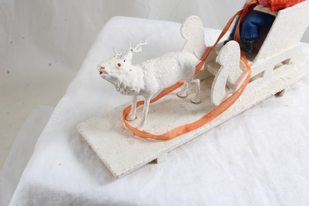German Belsnickel Paper Mache Santa in Sleigh - 6