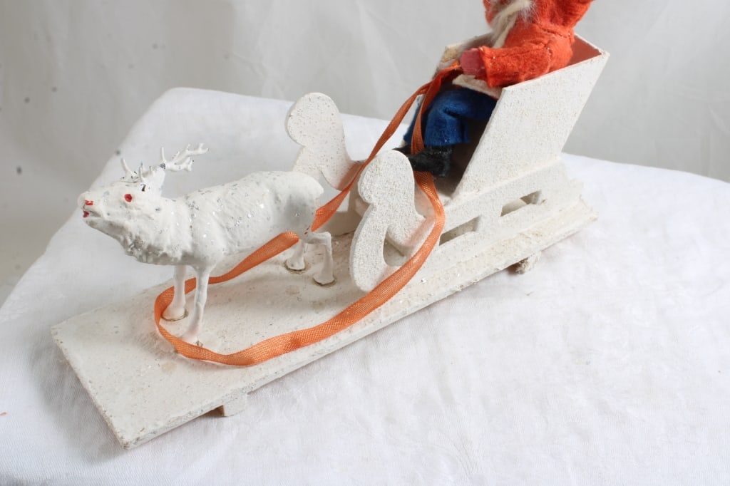 German Belsnickel Paper Mache Santa in Sleigh - 8