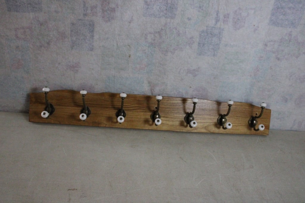 7 Double Hook Oak Coat Rack Farmhouse Decor (1 of 9)
