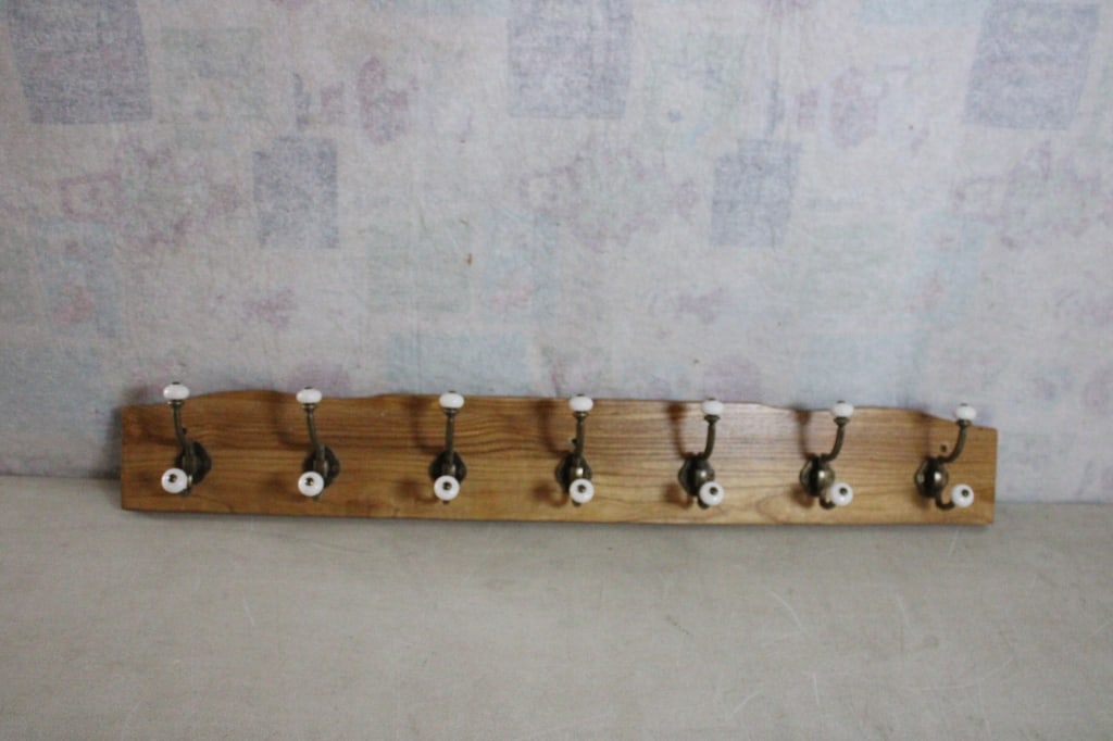 7 Double Hook Oak Coat Rack Farmhouse Decor - 2
