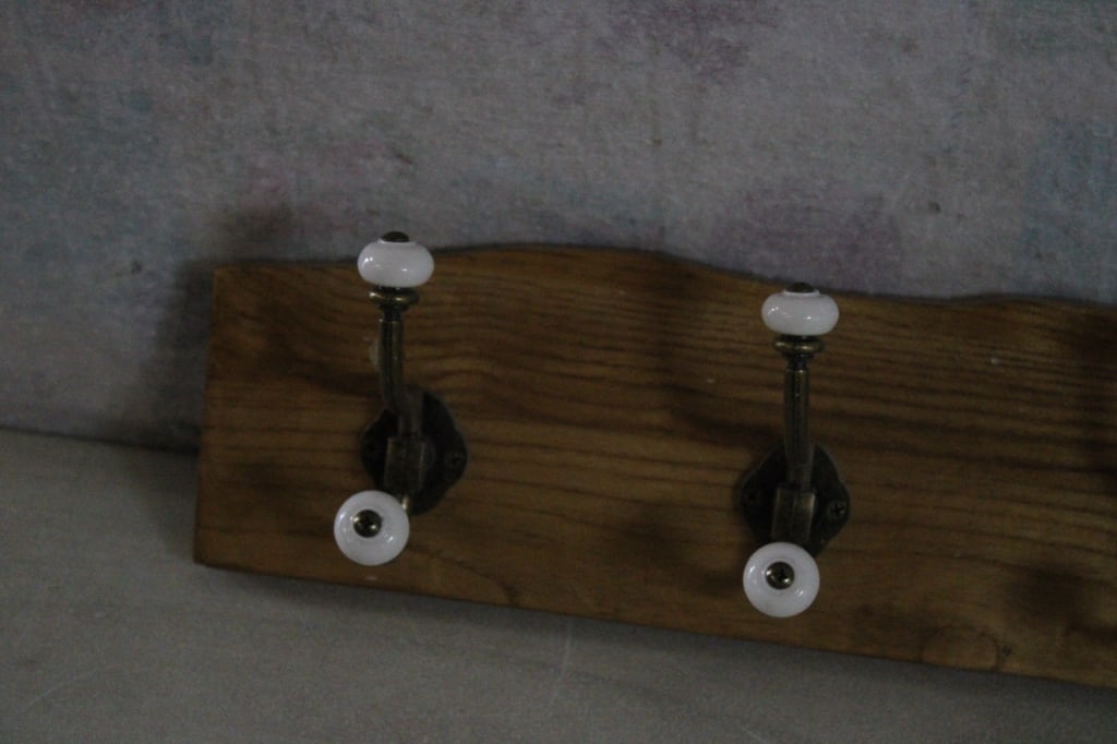 7 Double Hook Oak Coat Rack Farmhouse Decor - 3