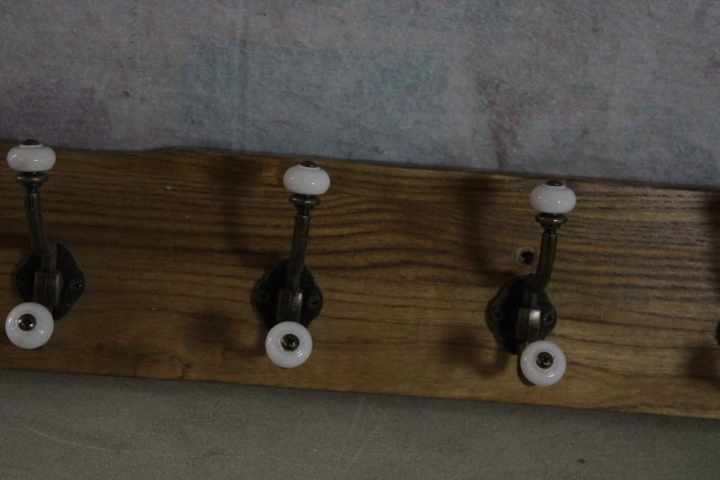 7 Double Hook Oak Coat Rack Farmhouse Decor - 4