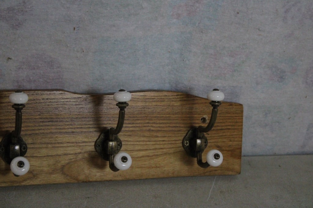 7 Double Hook Oak Coat Rack Farmhouse Decor - 6