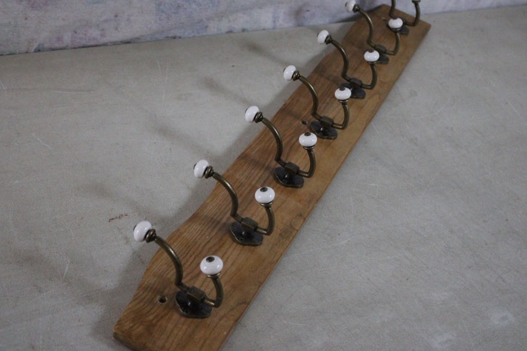 7 Double Hook Oak Coat Rack Farmhouse Decor - 7