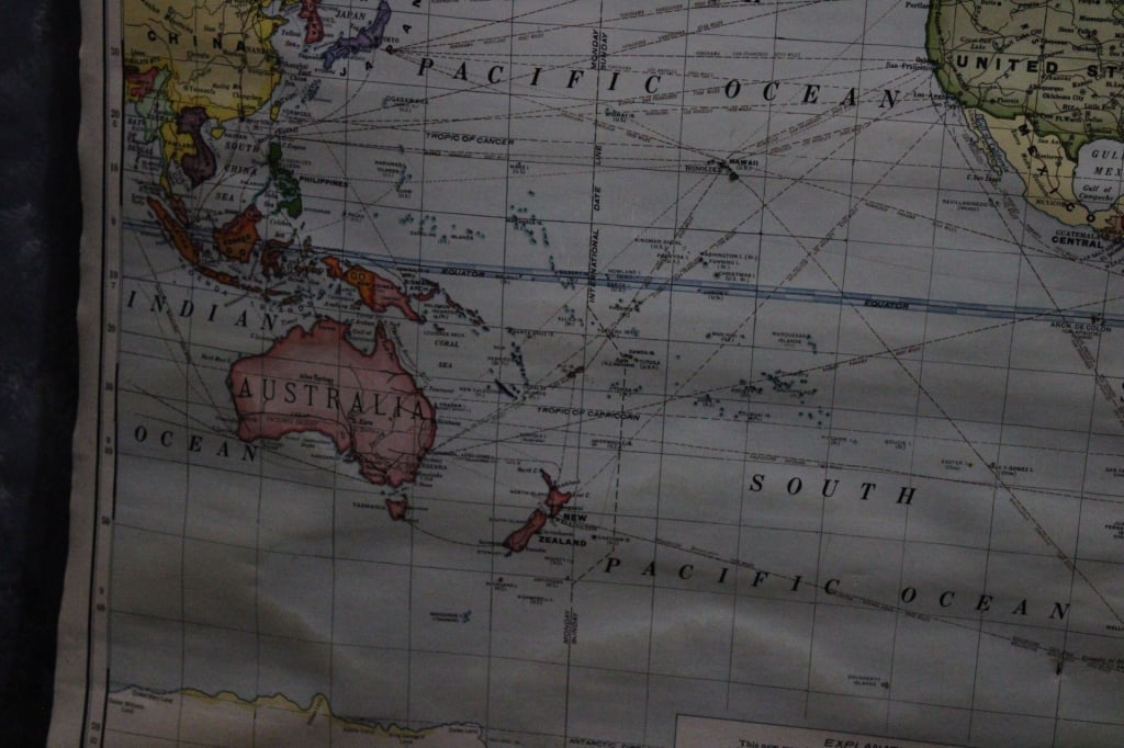 1930's School Pull Down World Map by George Cram - 2