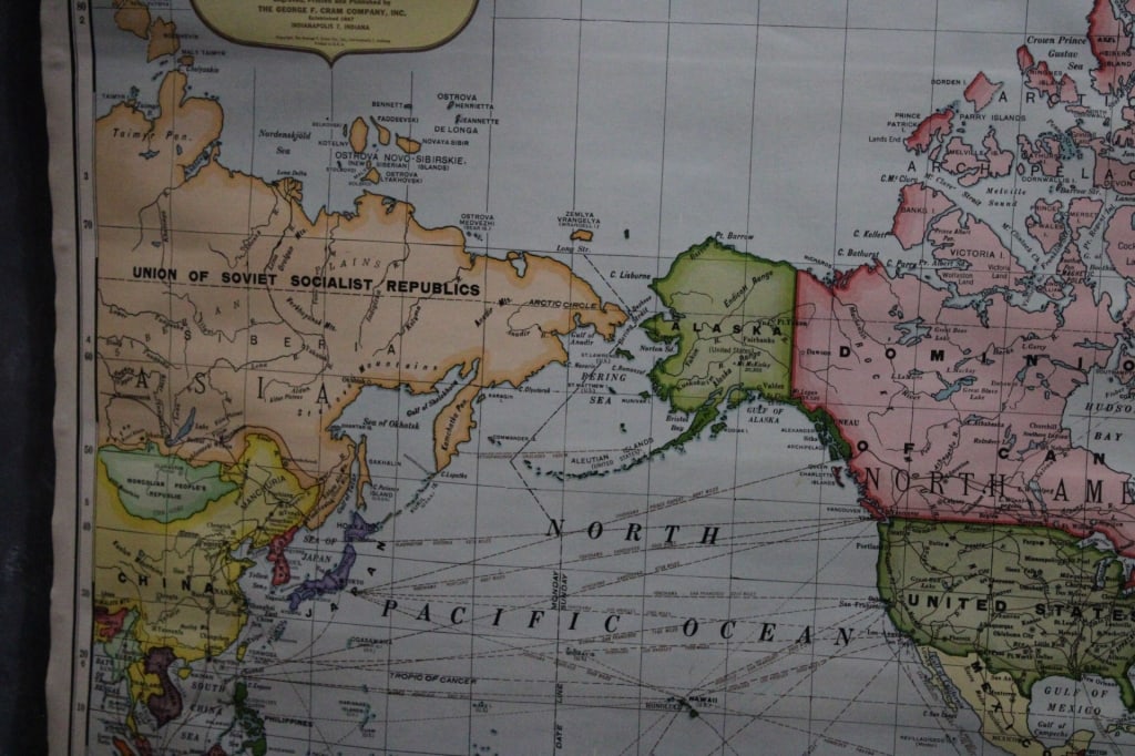 1930's School Pull Down World Map by George Cram - 3