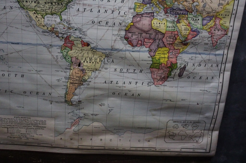 1930's School Pull Down World Map by George Cram - 6