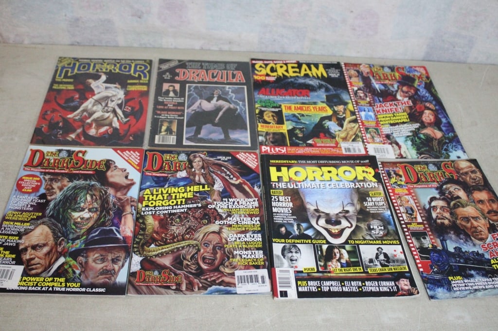 Vintage Horror, Scream, Dark Side Magazines: Vintage Horror, Scream, Dark Side Magazines - Horror, The Tomb of Dracula, Scream #49, The Dark Side, #193, The Dark Side #183, The Dark Side #200, The Dark Side #223, Horror 3rd Edition. Lot Size 9"