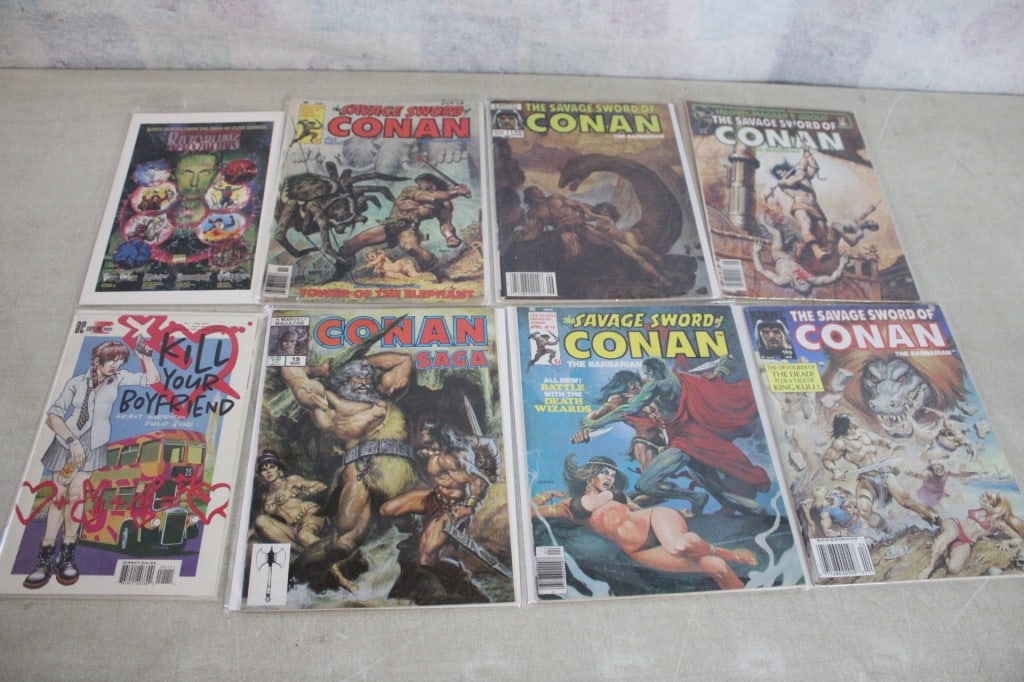 Conan Saga Comics & Graphic Novels: Conan Saga Comics & Graphic Novels - 6 Conan Saga Issues #18, 19, 24, 67, 125, 196, DC Vertigo Voices Kill Your Boyfriend, Marvel Clive Barker Razorling. Lot Size 11" x 8.5" x 2". 3 Lbs. All