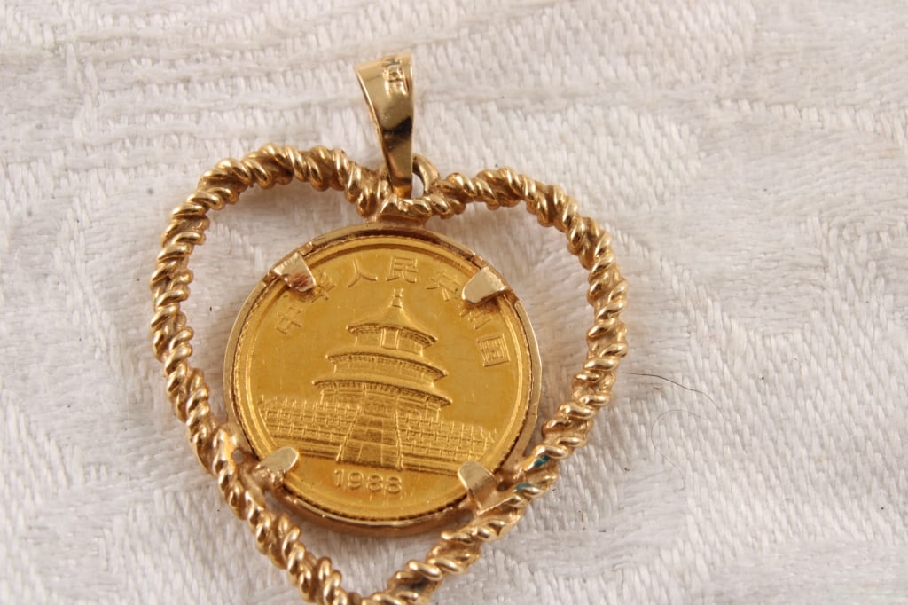 24k Gold 1988 Chinese Panda Coin,14k Gold Pendant - 2