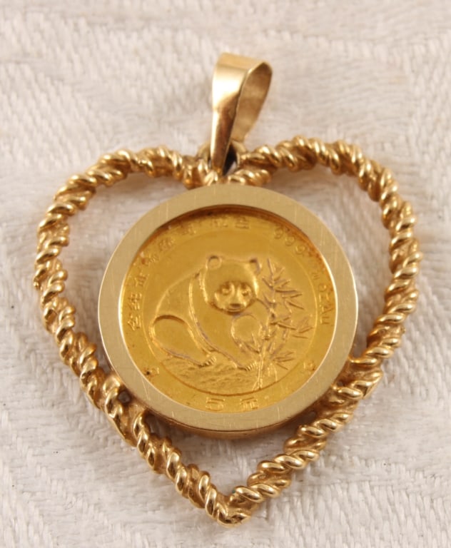 24k Gold 1988 Chinese Panda Coin,14k Gold Pendant - 3