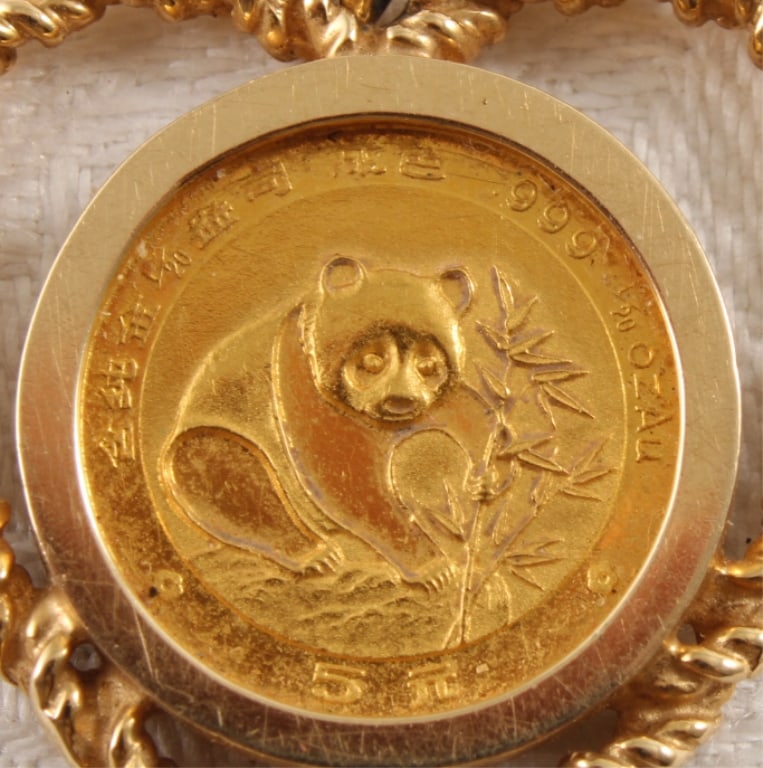 24k Gold 1988 Chinese Panda Coin,14k Gold Pendant - 4