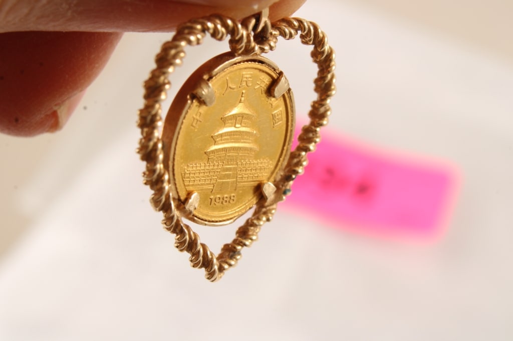 24k Gold 1988 Chinese Panda Coin,14k Gold Pendant - 6