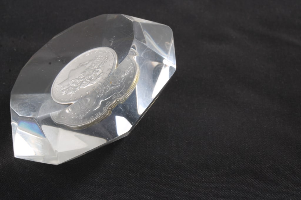 1883 O Morgan Silver Dollar Lucite Paperweight - 3