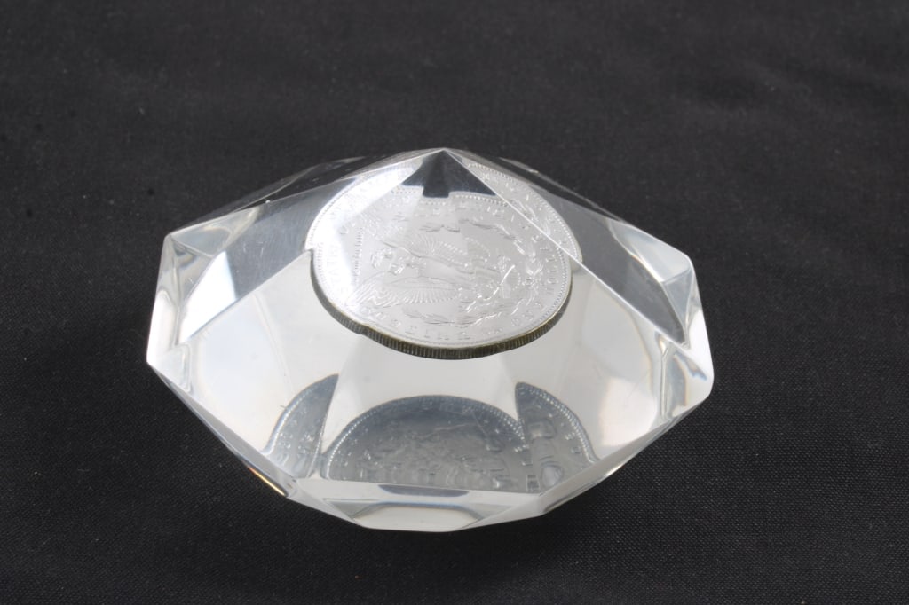 1883 O Morgan Silver Dollar Lucite Paperweight - 4
