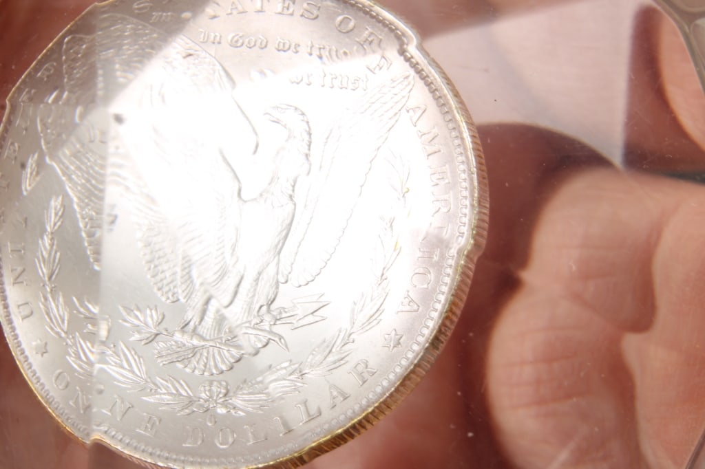 1883 O Morgan Silver Dollar Lucite Paperweight - 6