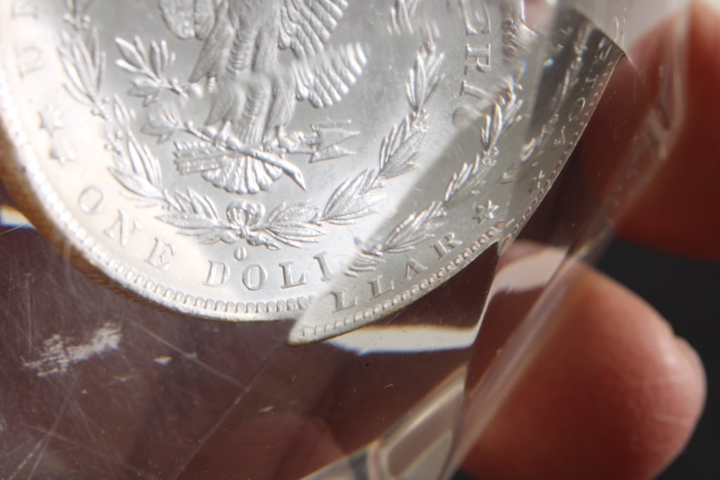 1883 O Morgan Silver Dollar Lucite Paperweight - 8