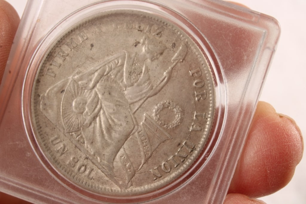1871 Peru South America 1 SOL Silver Coin - 4