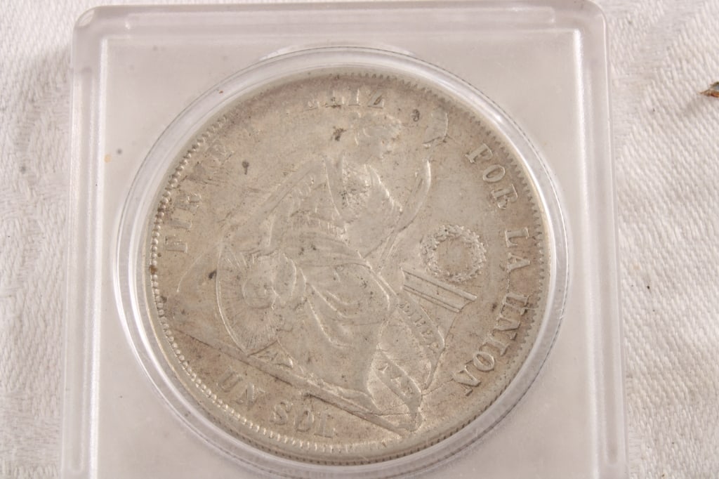 1871 Peru South America 1 SOL Silver Coin - 5