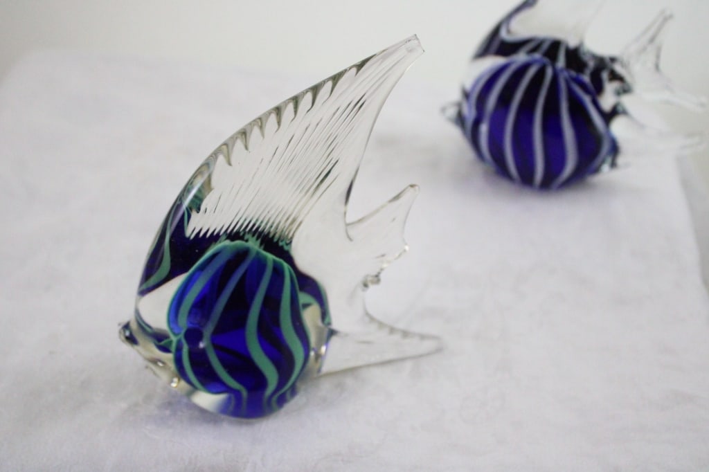 6 Art Glass Angel Fish Hand Blown Paperweights 5" - 15