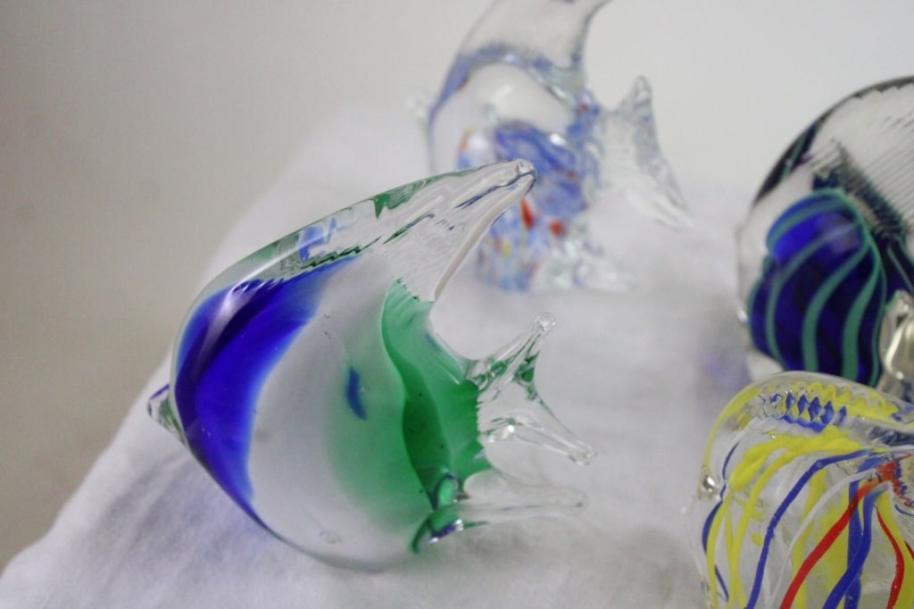 6 Art Glass Angel Fish Hand Blown Paperweights 5" - 2