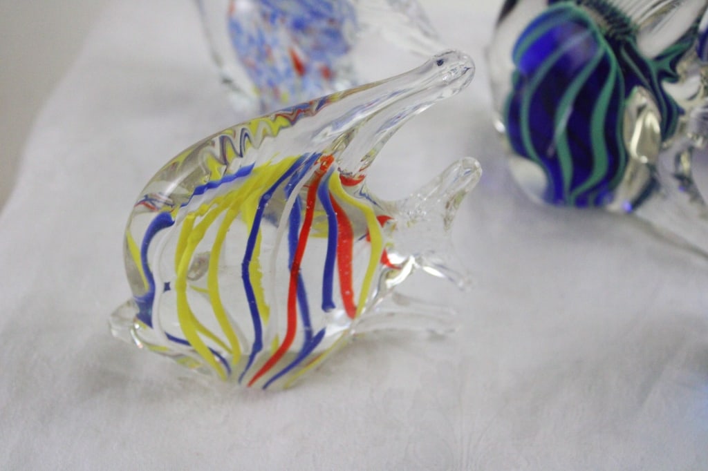 6 Art Glass Angel Fish Hand Blown Paperweights 5" - 5