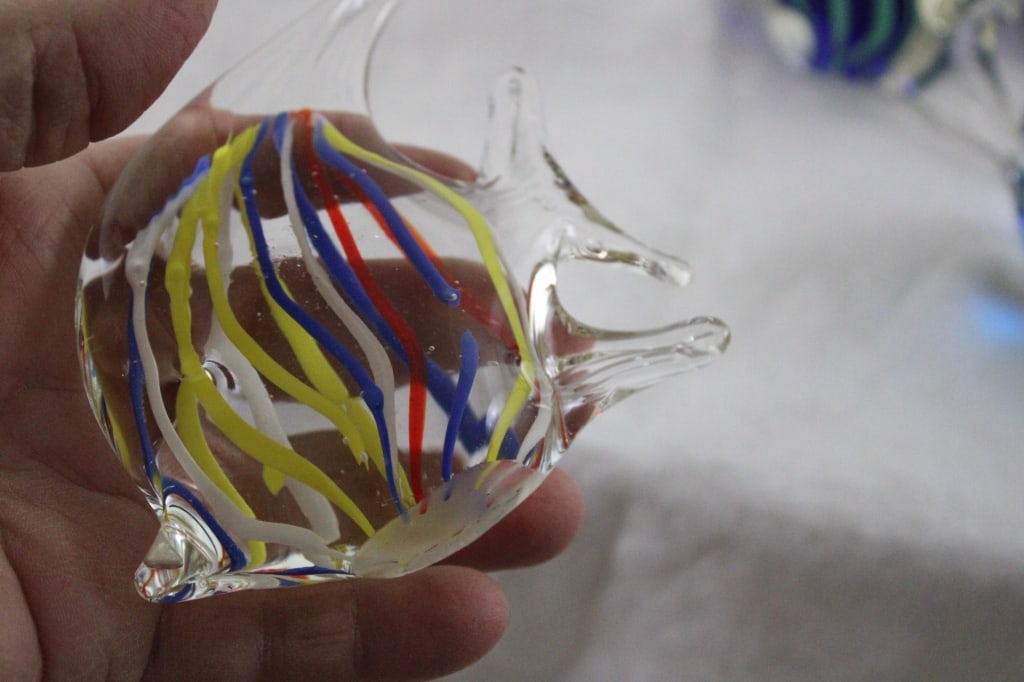 6 Art Glass Angel Fish Hand Blown Paperweights 5" - 6