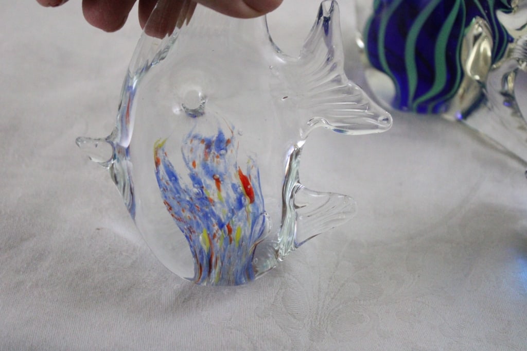 6 Art Glass Angel Fish Hand Blown Paperweights 5" - 9