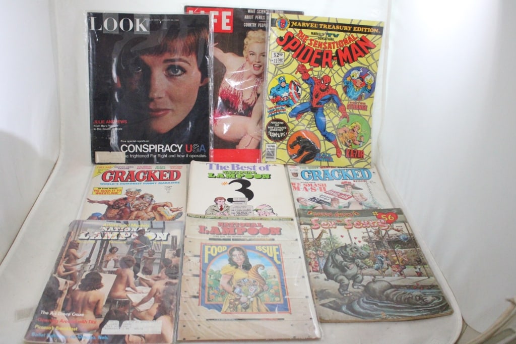 Humorous & Other Comic Magazines: Humorous & Other Comic Magazines - Cracked National, Lampoon Plus, 1979 Marvels Treasury Edition #22, The Sensational Spider Man. Lot Size 14" x 11" x 2". 6 Lbs. All information and photos are
